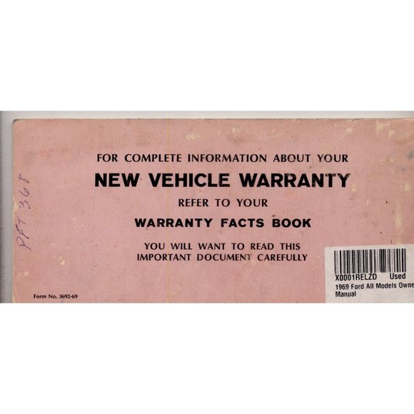 1969 FORD ALL MODELS OWNER'S MANUAL, ORIGINAL not a facsimile, FROM CAR DEALER - Picture 2 of 4